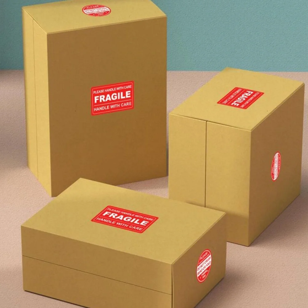 New 100 Pcs Handle With Care Fragile Circle Rectangle Packing Stickers